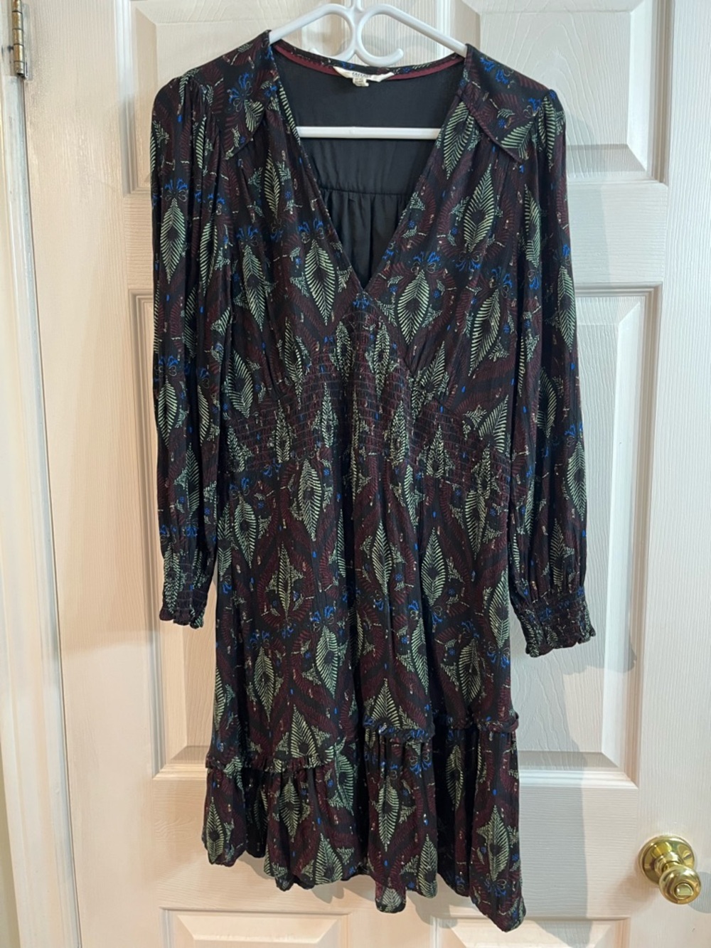Fat Face US 8 feather patterned Dress Black Floral ruffle boho Dress